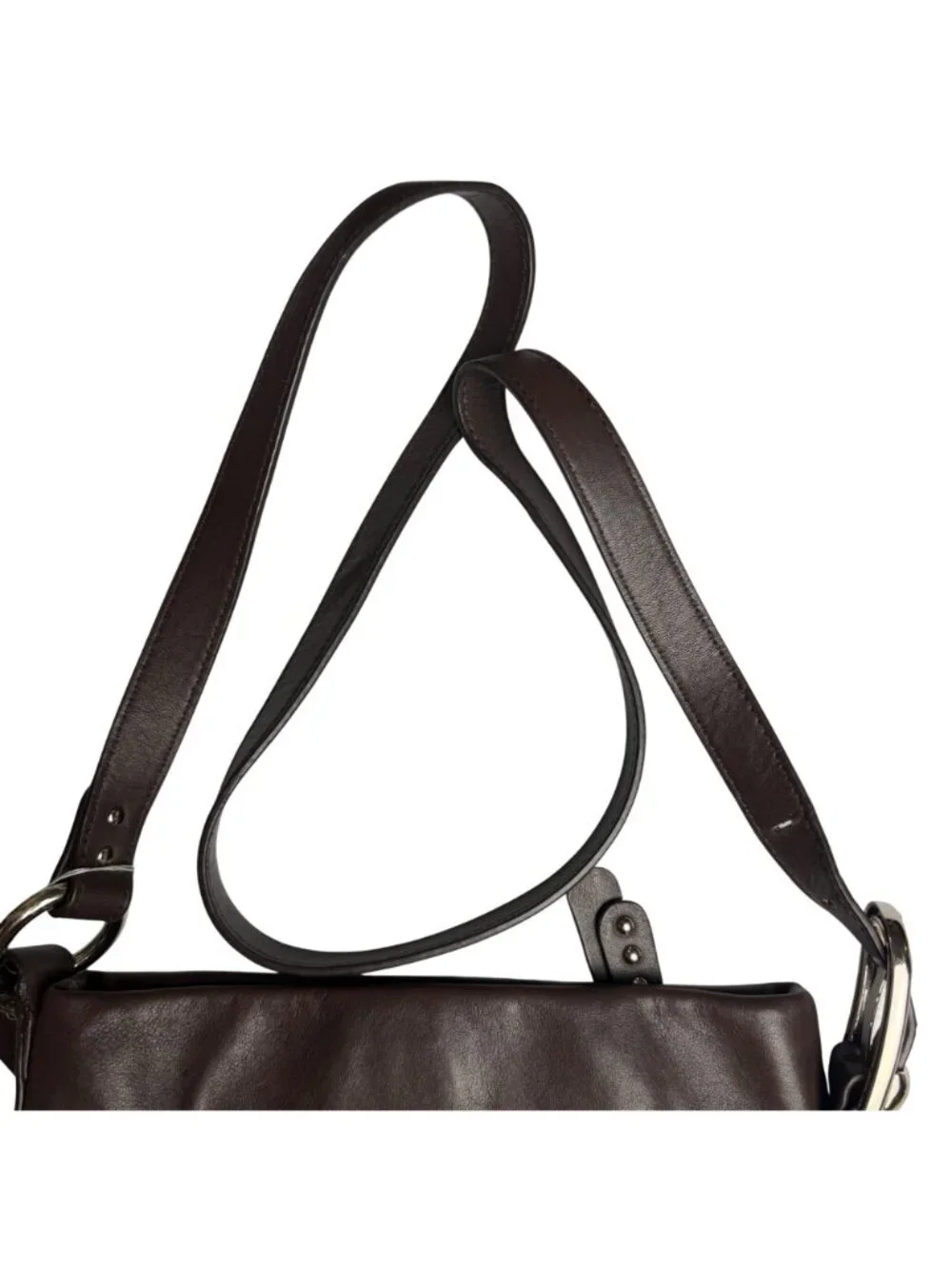 B. Makowsky Brown Leather Studded Crossbody Bag Zipper Accents Biker Boho